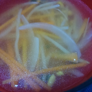 豆もやしと新玉ねぎの生姜スープ
